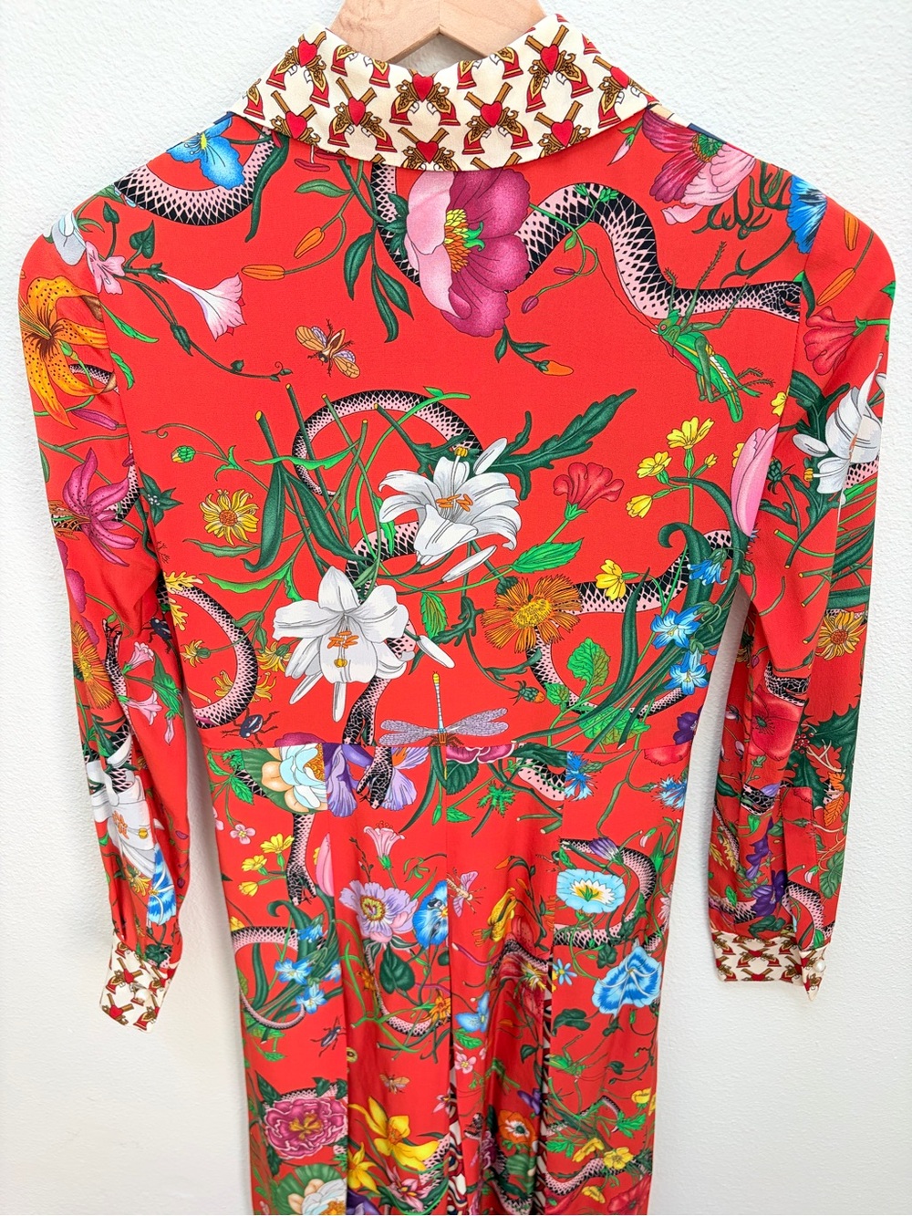 Gucci Flora Snake Dress L Aveugle Par Amour Pleated Patchwork Bow Silk Size 36 - Picture 11 of 15